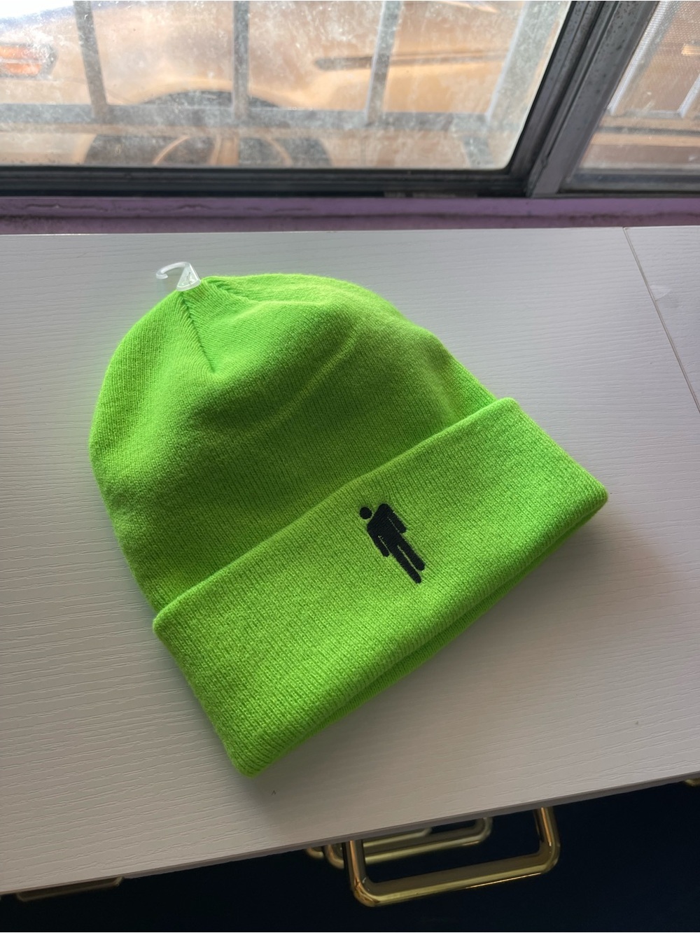 Neon Green Beanie with Minimal Icon